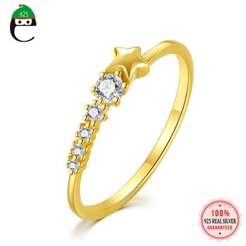 ElfoPlataSi Genuine S925 Sterling Silver Sweet Star Zircon Opening Ring Gift For Women Daughter Birthday Party Fine Jewelry L047