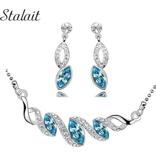 2pcs Ethnic Wave Type Crystal Necklace Earring Jewelry Set Rhinestone Wedding Bridal Necklace Jewelry