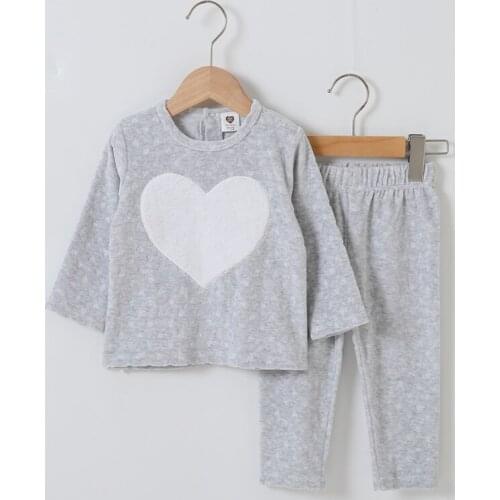 Baby 2pcs top and pants jacquard velour kids clothes casual baby boys clothes girls clothes round neck heart design children set