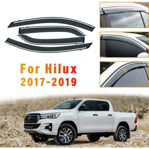 For Toyota Hilux Pickup 2017 2018 2019 Window Sun Rain Visor Deflector Guard Car Styling Auto Accessories 4pcs ABS Awnings