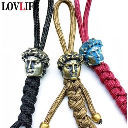 Brass David Head Paracord Rope Beads Pendants Outdoor EDC Tool Flashlight Lanyard Hanging Jewelry DIY Bracelet Beads Accessories