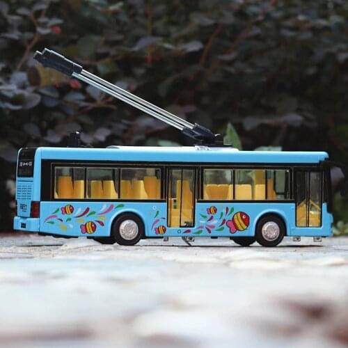 Bus Car Model Alloy Car Voice Station Opening With Sound And Light Boys Birthday New Year Christmas Gift Blue