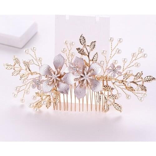 Trendy Flower Pearl Bridal Hair Combs Wedding Hair Accessories Headpiece Hair ornaments Bride Women Hair Jewelry