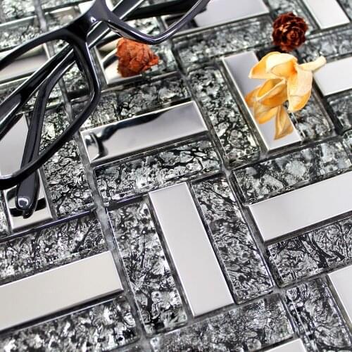 Retro Black Foil Glass Silver Metal Mosaic tile, store living room fireplace entrance wall decoration
