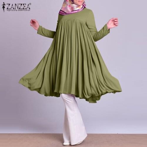 Muslim Blouse Party Elegant Loose Long Blouse ZANZEA Women Autumn Full Sleeve Swing Tops Shirts Blusas Chemise Mujer Oversized