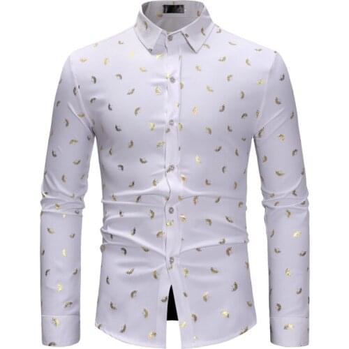 Mens Casual Button Down Dress Shirts 2020 Fashion Print White Shirt Men Party Prom Business Casual Shirt Male Camisa Masculina