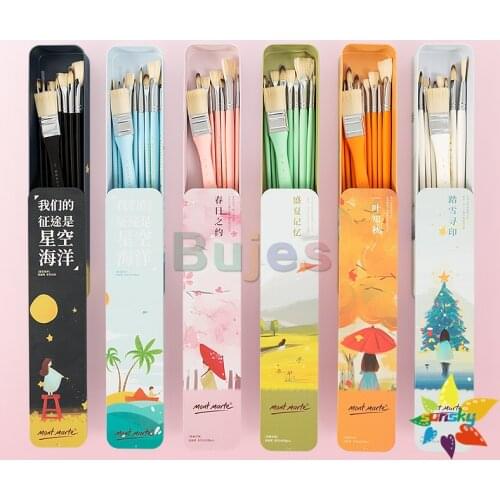 Mont Marte Gouache brush set Artist Paint Brushes for Gouache line pen oil painting Flat head Bristle hair 10 pcs Art supplies