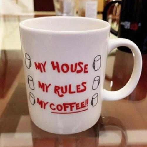 2020 New 1Pcs Knives Out My House My Rules My Coffee Mugs 350mL Brief Ceramic Birthday Christmas New Year Girl Gift Tea Milk Cup