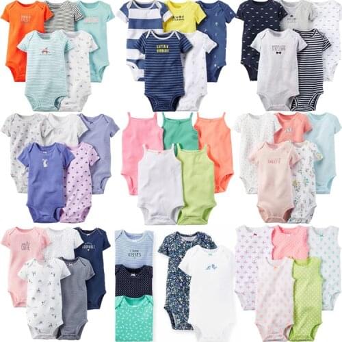 Newborn Clothes Baby Summer Clothes Infant Cotton Short Sleeve Rompers 5pcs/Set Baby Bodysuits