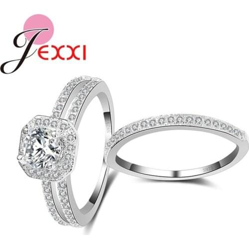 Wholesale 2 PCS Ring For Wedding Lovely Women 925 Sterling Silver Fashion Rings Sets Accessory With Cubic Zircons
