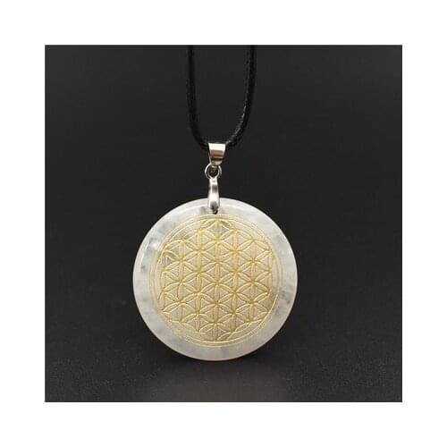 Natural Obsidian Necklace Pendant Flower of Life Magic Circle Divination Sri Yantra Triqueta Metatrones Cube Multi-dimensiona