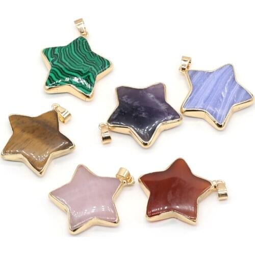 Natural Stone Pendant Star Shape Reiki Heal Amethysts Agates Crystal Charms Pendant for Jewelry Making DIY Necklace accessories
