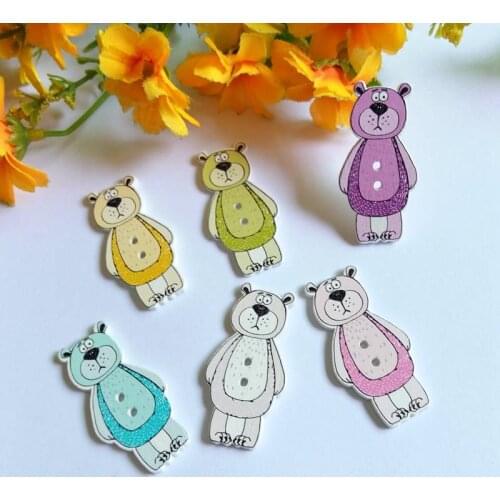 40pcs/Lot Colorful 2 Holes Mixed Bear Wooden Buttons Sewing Scrapbook Products Buttons for Craft DIY Scrapbooking