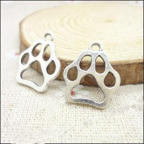 RONGQING 100Pcs/lot Dog Paw Charms 20*17MM Hollow Bear Paw Pendant Accessories for Handmade Jewelry