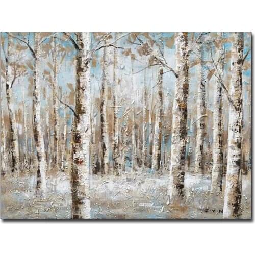 100% Hand-painted Heavy Textured Birch Trees Art Oil Painting Wall Decor Canvas Art Unframed Acrylic Forest Paintings Artwork