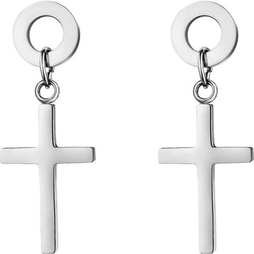 BONISKISS 1 Pair 2020 Punk Gothic Stainless Steel Hoop Earring Cross Round Ear Piercing Jewelry Pendientes Mujer Moda Wholesale