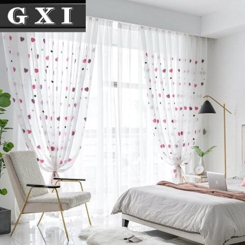 GXI Variety Pink White Voile Curtain For Living Room Kids Girls Bedroom Multiple Cartoon Embroidered Cortinas Tulle Window