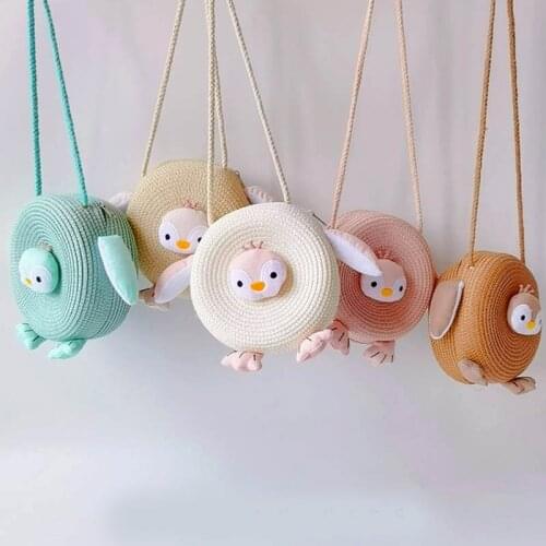 New Summer Children Girls Shoulder Bag Cute Penguin Straw Bag Messenger Bag Kids Keys Coin Purse Cute Princess Mini Handbag