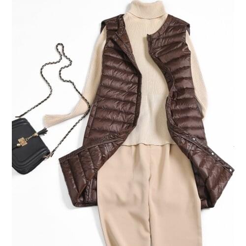 WSYORE Light Down Jacket New Plus Size Women Slim Long Vest Coat Autumn and winter Light Down Sleeveless Jacket NS989