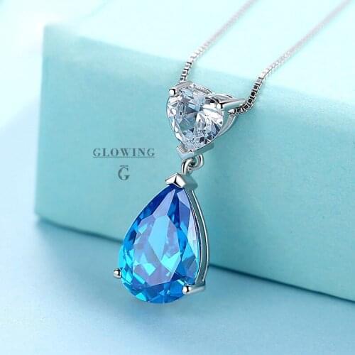 Womens jewelry charm dangles Zircon Crystal Short Blue Water Drop Clavicle Chain Pendant Female Love Necklace