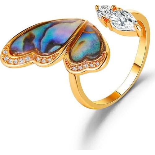 Sweet Fashion Gold Color Crystal Butterfly Adjustable Opening Rings for Women Wedding Rings Jewelry Gifts