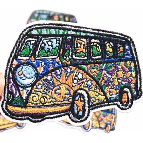 1PCS Colorful Embroidered Psychedelic Bus Hippie Peace & Love Symbol sew applique iron on patch Biker Vest DIY Patch accessories