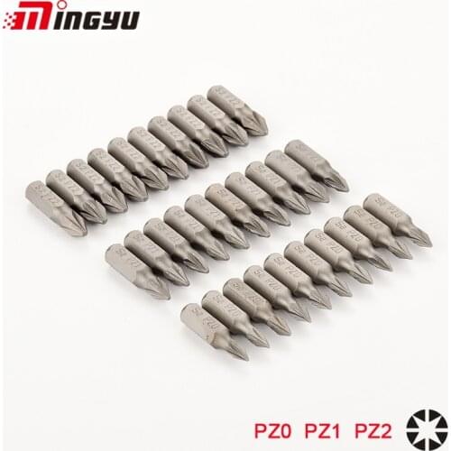 10pcs 25mm S2 Alloy Steel Pozidriv Bits 1/4 Inch 6.35mm Hex Shank PZ0 PZ1 PZ2 PZ3 Anti Slip Electric Screwdriver Pozi Bit Set