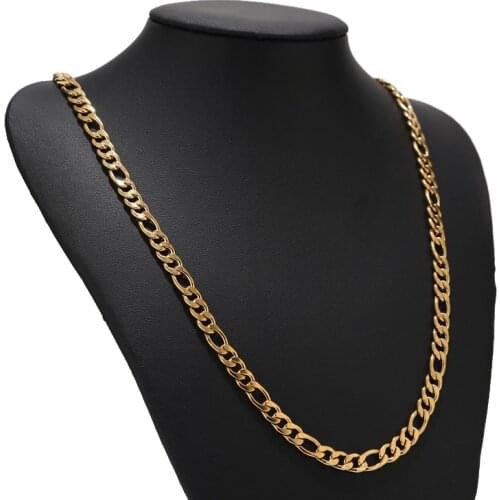 10pcs/lot Stainless Steel Mens Gold Filled Figaro Chain Necklaces 6MM Width Cuban Curb Link Chain for Pendant Hip Hop Jewelry