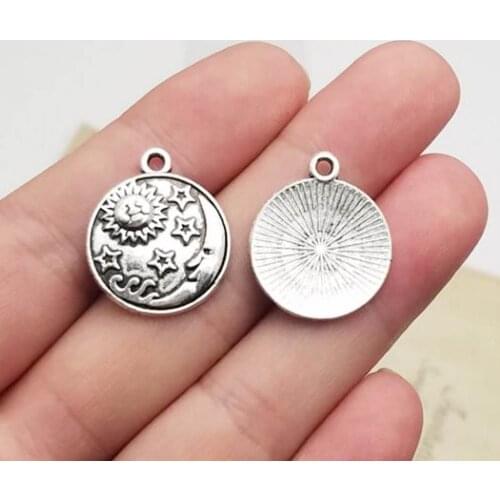 20pcs/lot--22x19mm, moon cham,Antique silver plated Sun Moon and Stars round charms ,DIY supplies, Jewelry accessories