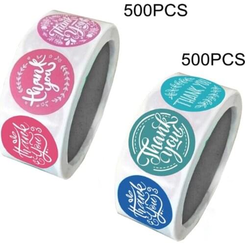 500pcs/roll Thank You Sticker For Seal Labels Round Floral Pink Blue Color Labels Sticker Handmade Offer Stationery Sticker