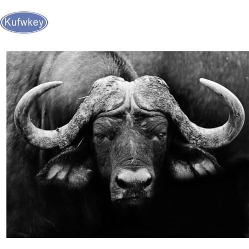 5D Square Diamond Embroidery Buffalo Black and White animal Scenery Diy Diamond Painting full Round Drill mosaic Diamond Picture