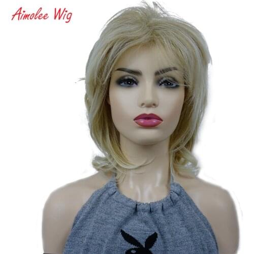 Aimolee Synthetic Wigs for Women Natural Curly Hair Blonde Medium Layered Capless Wigs