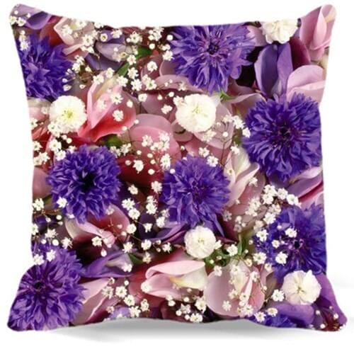 Purple yellow Chrysanthemum Square Cushion cover Cotton polyester bedroom/chair/car/sofa seat 16 18 20 inches 9 style