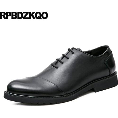Black Elevator Pointed Toe Korean Lace Up Rubber Sole Dress Shoes Wedding Loafers British Style Derby Casual Office Men Slip On