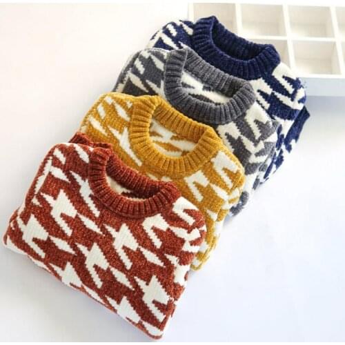 Childrens Soft Chenille Knitted Sweaters Boys Round Collar Knitwear Clothes Kids Long Sleeve Thickening Warm Pullovers B387