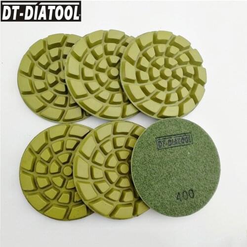 DT-DIATOOL 6pieces Dia 4inch/100mm Resin Bond Diamond Concrete Sanding Discs Thickened Polishing Pads 4"/100mm Floor Renew Pads