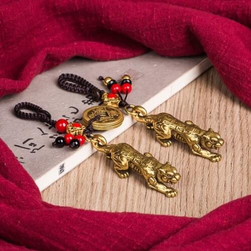 Pure Copper Zodiac Animal roller Tiger Figurine Ornaments Solid Brass Lucky North-east China Tigers Miniatures Desktop Decor