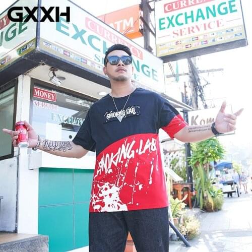 GXXH Summer Mens T Shirt Casual Patchwork Drop Shoulder Sleeve T Shirt Mens Clothing Trend Casual Loose Fit Patch Top Tees 7XL