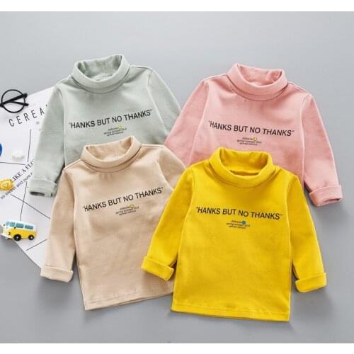 High collar boysT-shirt Tops Children T-shirt Baby Girl turtleneck Long sleeve Solid Color Blouse Boys Letter Printed Shirts