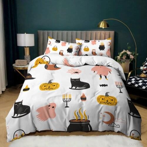3D Print Fashion Halloween Pumpkin Lantern Beding Set Custom Pillowcase Duvet Cover Home Bedroom Decor Kids Queen King Single