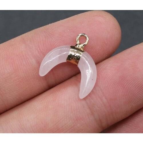 Natural Stone Pendant Moon-Shaped Pink Crystal Pendant For Jewelry Making DIY Necklace Earrings Bracelet Anklet Accessory