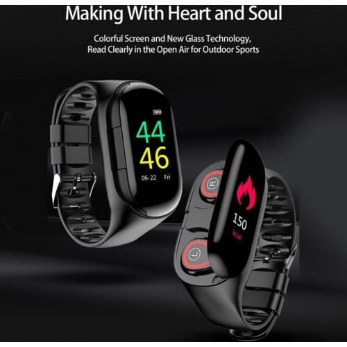 M1 Newest 2 In 1 AI Smart Watch With Bluetooth Earphone Heart Rate Monitor Smart Wristband Long Time Standby Sport Watch Men