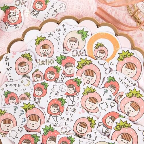 XINAHER Cute Strawberry head girl Paper Mini Journal Diary Label Japanese Box Stickers Scrapbooking Flakes
