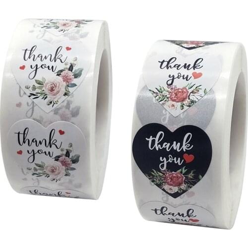 Heart Floral Cute Decorative Sticker Thank You Stickers Seal Labels for Business Package Envelope Stationery Sticker 500pcs/roll
