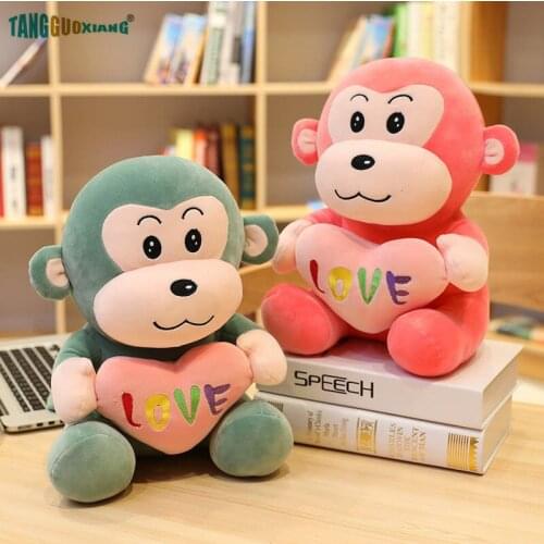 Kawaii Love Monkey Plush Toys Soft Stuffed Animal Dolls Pink Green Brown Kids Girl baby Playmate Home Decoration Xmas Gift