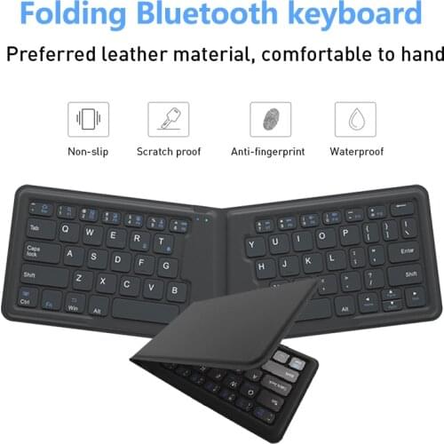 2021 New Portable Leather Folding Mini Bluetooth Keyboard Foldable Wireless Keypad for iphone ios,android phone,Tablet,ipad,PC