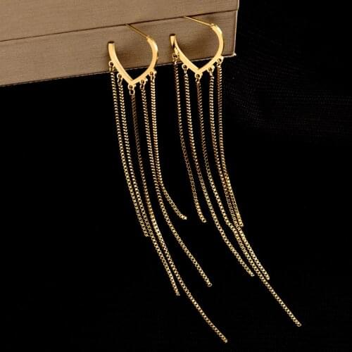 New Fashion Jewelry Girl Gifts Long Tassel Dangle Earrings 316L Stainless Steel Gold Color Wedding Party Drop Earring Valentines