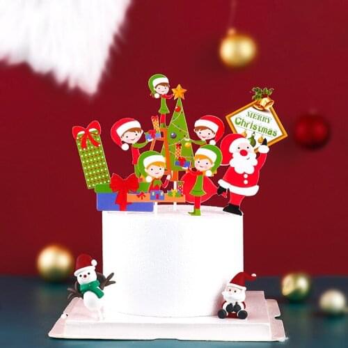 New 2021 Merry Christmas Party Cake Toppers Santa Claus Xmas Cake Topper for Home Happy New Year Party Cake Decorations