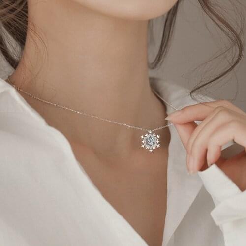 Snowflake Necklace Real 925 Sterling Silver Moving Zircon Cute Snowflake Pendant Necklaces for Women Girls Christmas Gifts