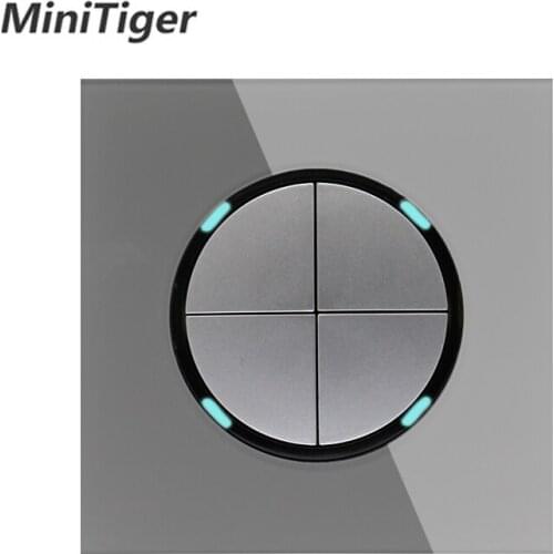 Minitiger New Arrival Crystal Glass Panel 4 Gang 1 Way Gray Random Click On / Off Wall Light Switch With LED Indicator